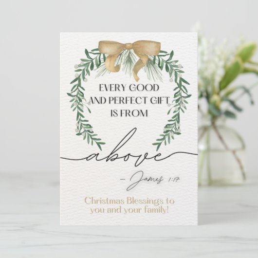 Wenskaart van de Kersttekst Jakobus 1:17 Feestdagenkaart (Staand voorkant)