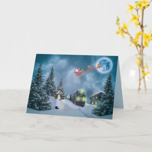 wenskaart van de kersttrein kaart (Gele Bloem)