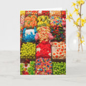 Wenskaart van de kleurrijke snoep kaart (Gele Bloem)