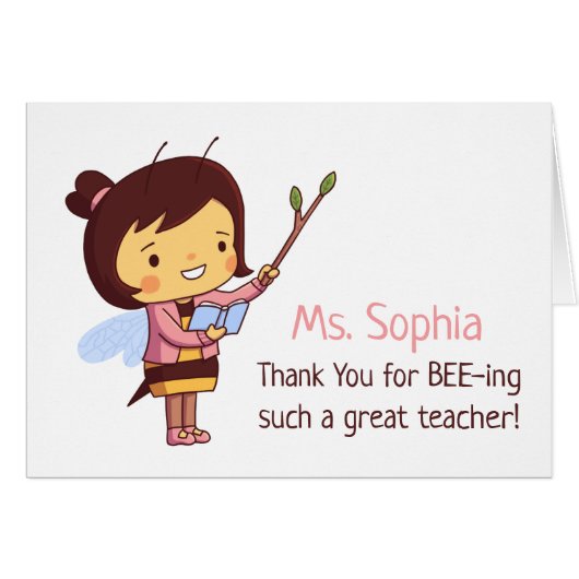 Wenskaart van de kostendag voor Cute Bee Teacher (Voorkant Horizontaal)