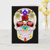 wenskaart van de mexicaanse schedel kaart (Gele Bloem)