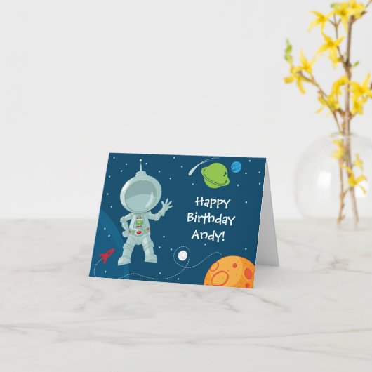 Wenskaart van de Outer Space Astronaut Kaart (Gele Bloem)