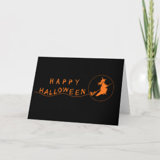 Wenskaart van de vliegende heks Halloween, zwart/O Kaart
