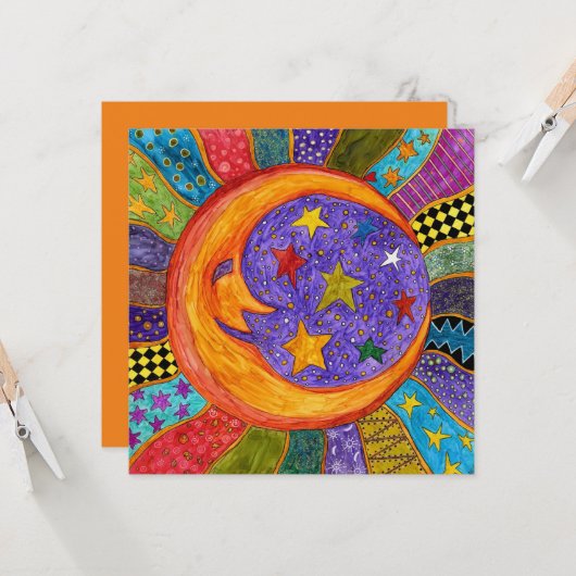 Wenskaart van de zon, van de maan en van de sterre (Voorkant / Achterkant in situ)