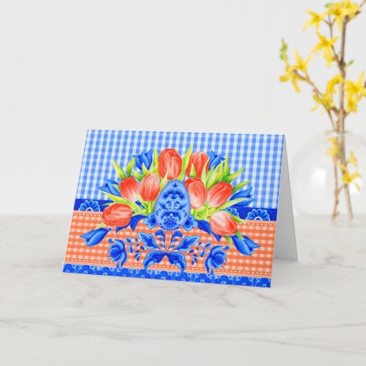 Wenskaart van delft en tulpen kaart (Gele Bloem)