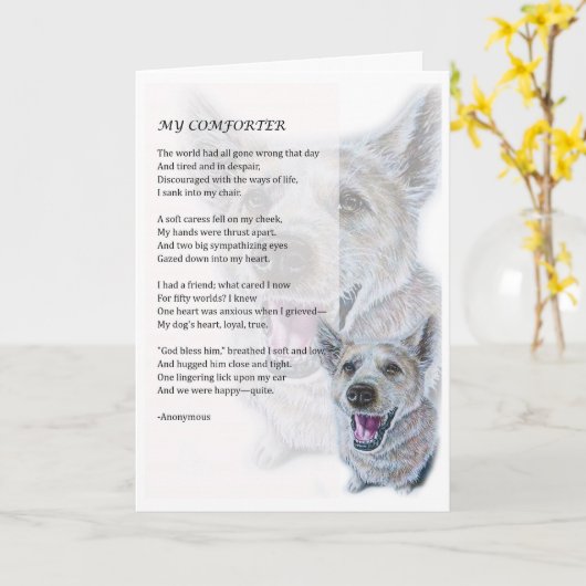 Wenskaart van Dog Comforter Pet Parent Gift Kaart (Gele Bloem)