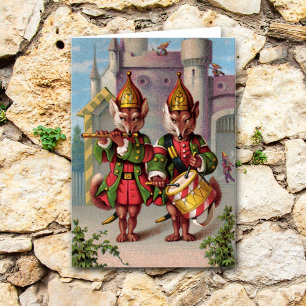 Wenskaart van fiets- en trommelkoes feestdagen kaart