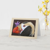 Wenskaart van getufte puffin kaart (Gele Bloem)