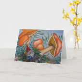 Wenskaart van gnoom en paddenstoelen kaart (Gele Bloem)