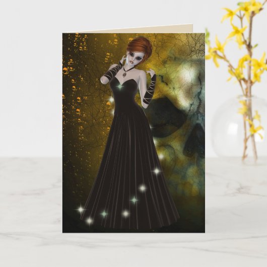 Wenskaart van gothische meisjes kaart (Gele Bloem)