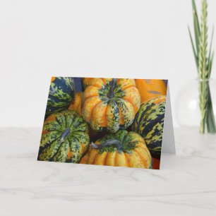 Wenskaart van groene en oranje pompoenen kaart