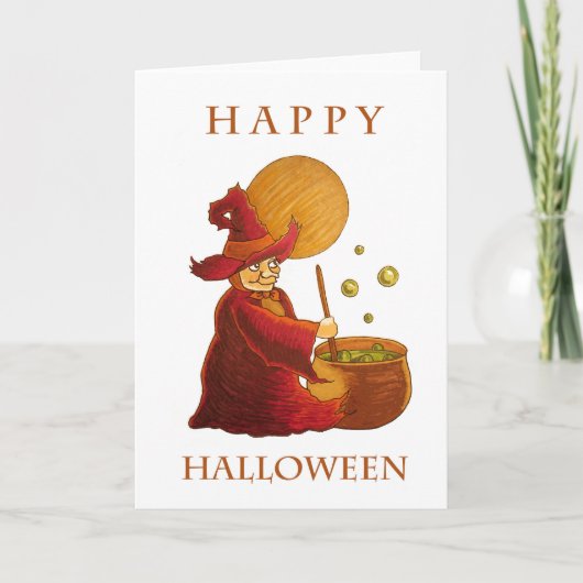 Wenskaart van heks en ketel kaart (Voorkant)