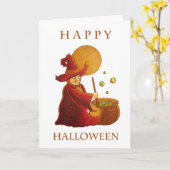 Wenskaart van heks en ketel kaart (Gele Bloem)