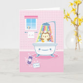 Wenskaart van het Beer tijdens het baden Kaart (Gele Bloem)