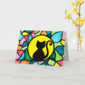 Wenskaart van het Kat van de Waterverf van het Kaart (Gele Bloem)