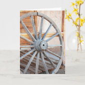 wenskaart van het oude westerne houten wagenwiel kaart (Gele Bloem)