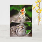 wenskaart van kat en goudvis kaart (Gele Bloem)