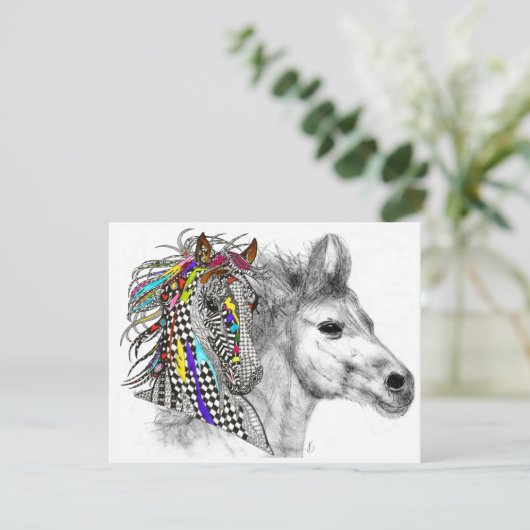 Wenskaart van mooie en kleurrijke paarden kaart (Staand voorkant)