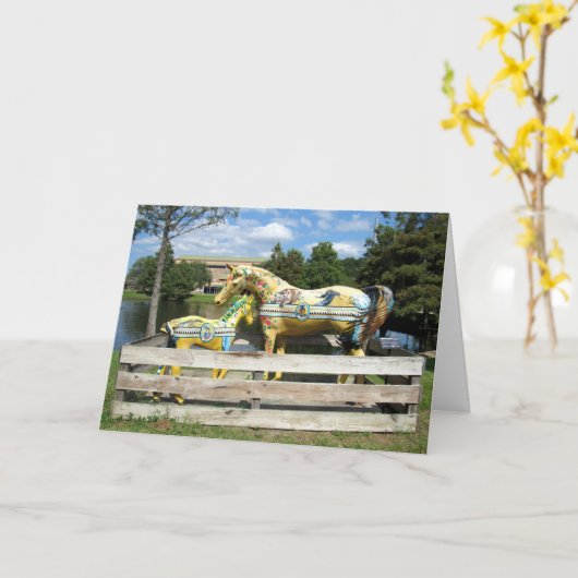Wenskaart van paardensculptuur kaart (Gele Bloem)