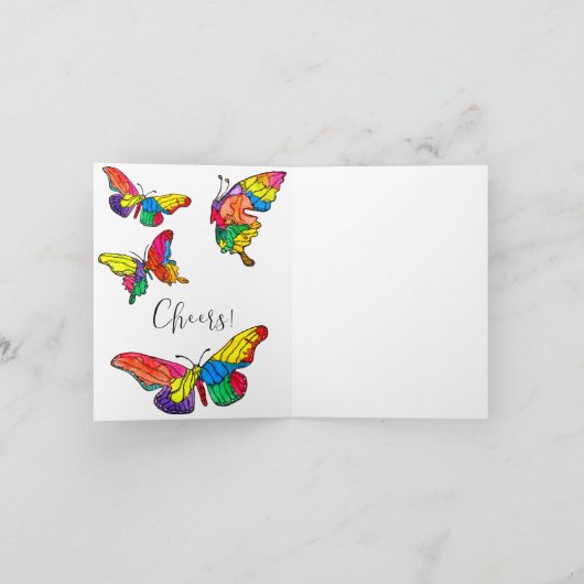 Wenskaart van rode en kleurrijke vlinders kaart (Binnen)