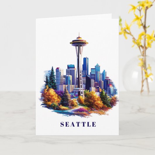 Wenskaart van Seattle Kaart (Gele Bloem)