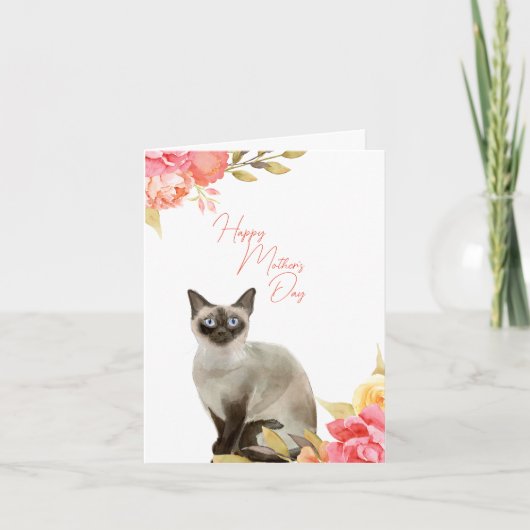 Wenskaart van Siamese Cat en Flowers Kaart (Voorkant)