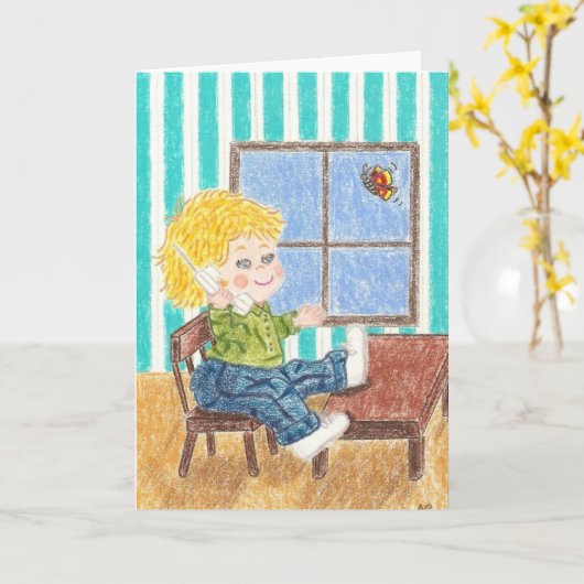 Wenskaart van telefoonjongen kaart (Gele Bloem)