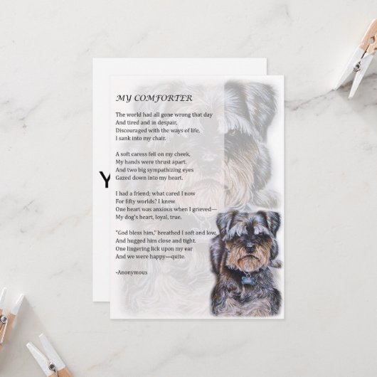 wenskaart van Terrier Dog Comforter Poem Kaart (Voorkant / Achterkant in situ)