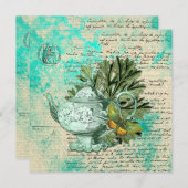  Wenskaart van theepot en ephemera (Voorkant / Achterkant)