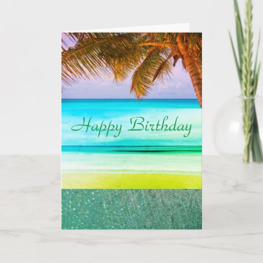 Wenskaart van Tropical Aqua Island Birthday Kaart (Voorkant)