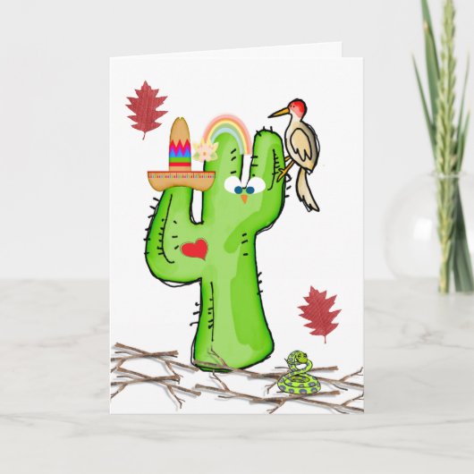 Wenskaart van vogelcactus feestdagen kaart (Voorkant)