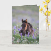 Wenskaart van wilde paarden - Fly in de lupine Kaart (Gele Bloem)