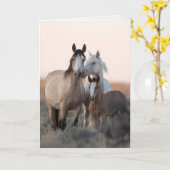 Wenskaart van wilde paarden - Wilde familie voor z Kaart (Gele Bloem)