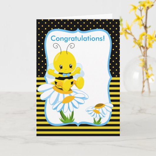 Wenskaart van zoete Baby bijenjongen Kaart (Gele Bloem)