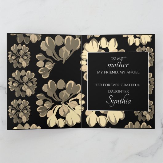 Wenskaart van zwarte en beige Floral Kaart (Binnen)