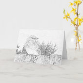 Wenskaart - Vogel op hek naar kleur Kaart (Gele Bloem)