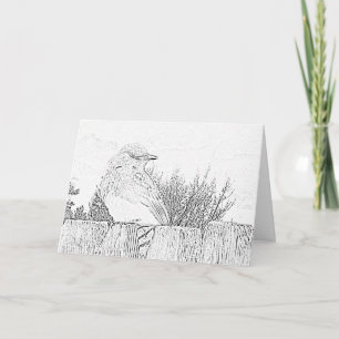 Wenskaart - Vogel op hek naar kleur Kaart