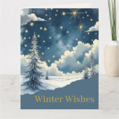Wenskaart voor besneeuwde winteravond kaart (Voorkant)