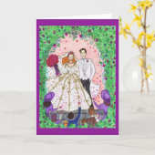 Wenskaart voor bruiloft met bride en bruom kaart (Gele Bloem)