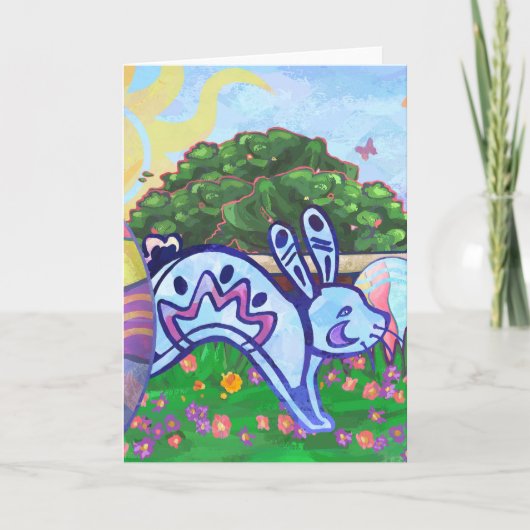 Wenskaart voor de achtertuin van Pasen Bunny Feestdagen Kaart (Voorkant)