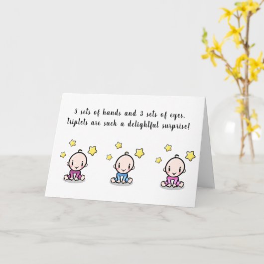 wenskaart voor drieling, welkom drieling baby's kaart (Gele Bloem)