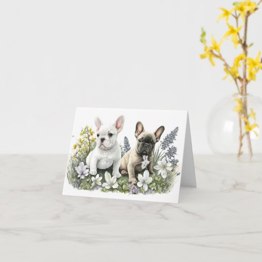 Wenskaart voor elke gelegenheid Franse Bulldog Hon Kaart (Gele Bloem)
