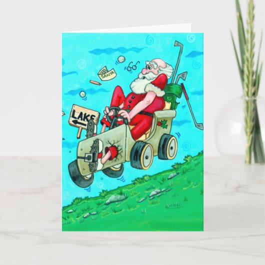 Wenskaart voor kerstmis met Golfkart Feestdagen Kaart (Voorkant)
