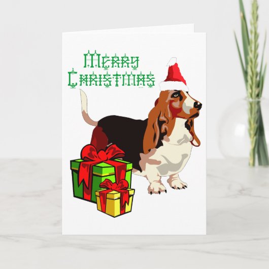 Wenskaart voor pretkerst basset Hound Feestdagen Kaart (Voorkant)