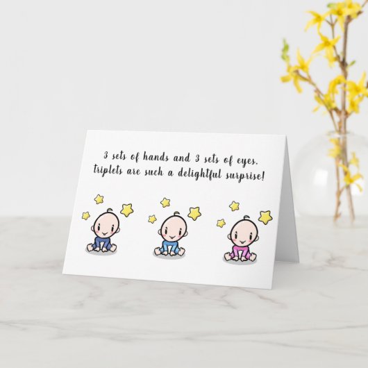 wenskaart voor triplets, welkome tripletbays kaart (Gele Bloem)