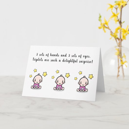 wenskaart voor triplets, welkome tripletbays kaart (Gele Bloem)