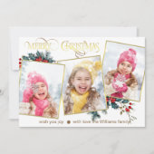 Wenskaart Vrolijk kerstfeest met 3 foto's Aankondiging (Voorkant)