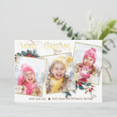 Wenskaart Vrolijk kerstfeest met 3 foto's Aankondiging (Staand voorkant)