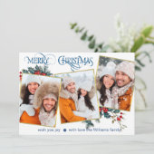 Wenskaart Vrolijk kerstfeest met 3 foto's Aankondiging (Staand voorkant)