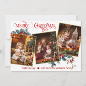 Wenskaart Vrolijk kerstfeest met 3 foto's Aankondiging (Voorkant)